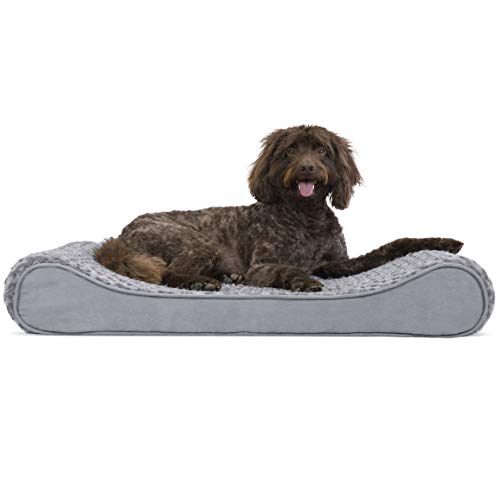 Furhaven Pet Dog Bed - Orthopedic Ultra Plush Faux Fur Ergonomic Luxe Lounger Cradle Mattress Contour Pet Bed with Removable Cover for Dogs and Cats, Gray, Large