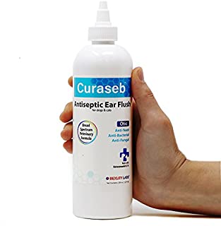 Curaseb - Dog Ear Infection Treatment  Treats Ear Mite, Yeast & Fungal Infections  Cleans & Flushes Away Sticky & Smelly Infected Ears - Broad Spectrum Veterinary Formula, 12oz