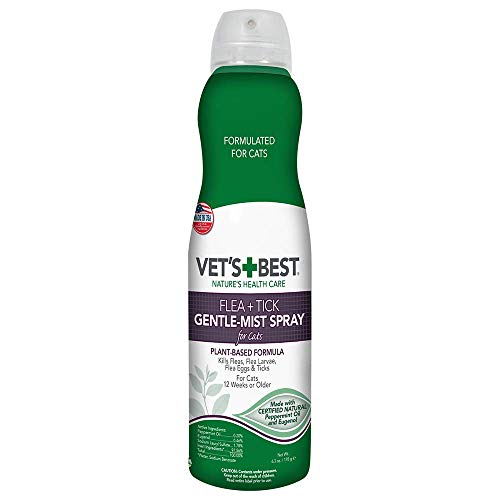 Vet's Best Flea & Tick Gentle-Mist Spray for Cats | Flea Killer with Certified Natural Oils | Gentle-Mist Spray for Easy Application & Control | 6.3 oz