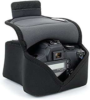 USA GEAR DSLR SLR Camera Sleeve Case (Black) with Neoprene Protection, Holster Belt Loop and Accessory Storage - Compatible With Nikon D3400, Canon EOS Rebel SL2, Pentax K-70 and Many More