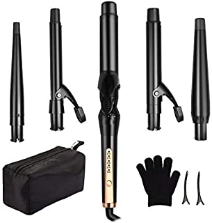 O'Bella 5-in-1 Curling Iron Wand Set, Interchangeable Barrels with Ceramic Tourmaline Coating, Dual Voltage, 5 Temp Setting (260-410) for any Hairstyle