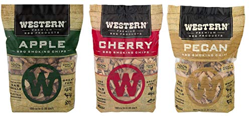 Ultimate Western BBQ Smoking Wood Chips Variety Pack Bundle (3)- Apple, Pecan, and Cherry Flavors