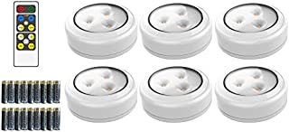 Brilliant Evolution Wireless LED Puck Light 6 Pack with Remote Control | LED Under Cabinet Lighting | Closet Light | Battery Powered Lights | Under Counter Lighting | Stick On Lights