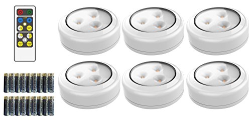 Brilliant Evolution Wireless LED Puck Light 6 Pack with Remote Control | LED Under Cabinet Lighting | Closet Light | Battery Powered Lights | Under Counter Lighting | Stick On Lights