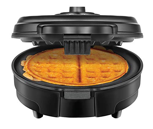 Chefman Anti-Overflow Belgian Waffle Maker w/Shade Selector, Temperature Control, Mess Free Moat, Round Iron w/Nonstick Plates & Cool Touch Handle, Measuring Cup Included, Black