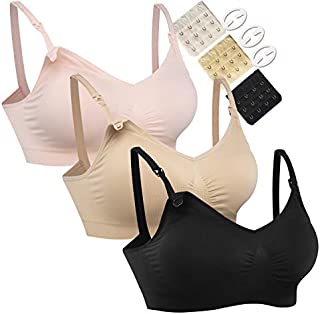 Women's Full Cup Lightly Padded Wirefree Maternity Breastfeeding Nursing Bra Size L, 3PCS/Pack(Pink-Black-Beige)