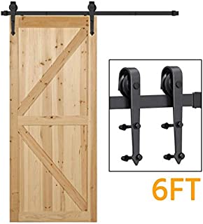 Yaheetech 6 Ft Barn Door Hardware Sliding Garage Closet Cabinet Door Hardware Track Rail Rollers System Kit Set Indoor/Outdoor Black