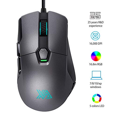 Wired Gaming Mouse, Xanova Professional 16,000 DPI 6-Buttons High Precision Laser Progammable Gaming Mice