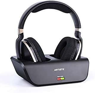 ARTISTE Wireless TV Headphones with Optical for Smart TV, Digital Stereo and 2.4GHz RF Transmitter and Charging Station, 100 foot Range and Rechargeable 20 Hours Battery, Black and Gold