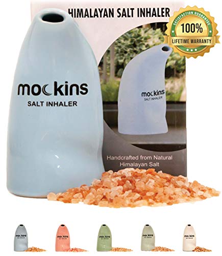 mockins Easy to Use Ceramic Salt Inhaler and Includes Pure Himalayan Pink Salt - Sky Blue Color | Asthma and Allergy Relief