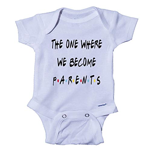 Ink Trendz The One Where We Become Parents Friends TV Themed Cute Announcement Baby One-Piece Onesie (0-3 Months) White