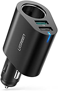 UGREEN Car Charger Adapter 60W Cigarette Lighter Socket Splitter 12V/24V, 30W Dual USB Quick Charge 3.0 3A and 2.4A USB Compatible for iPhone 11 Pro XS MAX XR X 8 7 6 iPad Pro Samsung Galaxy S9 S10 S8