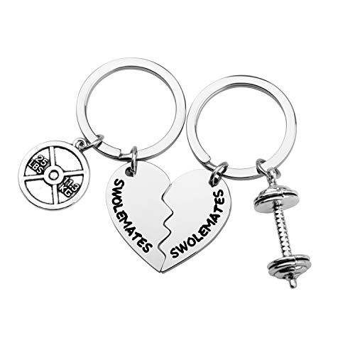 SEIRAA Swolemates Keychain Workout Jewelry Fitness Gift Weightlifting Keychain Fitness Couples Gift Friendship Keychain (Swolemates Keychain)