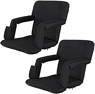 ZENY Set of 2 Portable Stadium Seat Chair for Bleachers or Benches,Folding Reclining Seat Black Bleachers 5 Positions,Padded Cushion Backs and Armrest Support and Bottle Pocket (Black)