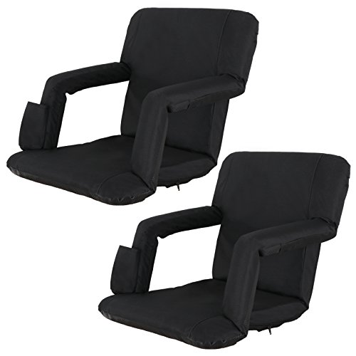 ZENY Set of 2 Portable Stadium Seat Chair for Bleachers or Benches,Folding Reclining Seat Black Bleachers 5 Positions,Padded Cushion Backs and Armrest Support and Bottle Pocket (Black)