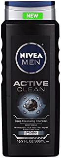 NIVEA Men DEEP Active Clean Body Wash - 8-hour Fresh Scent with Natural Charcoal - 16.9 fl. oz. Bottle (Pack of 3)