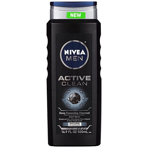 NIVEA Men DEEP Active Clean Body Wash - 8-hour Fresh Scent with Natural Charcoal - 16.9 fl. oz. Bottle (Pack of 3)