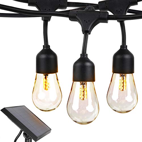 Brightech Ambience Pro - Waterproof, Solar Powered Outdoor String Lights - 48 Ft Hanging Edison Bulbs Create Bistro Ambience On Your Patio - Commercial Grade, Shatterproof - 1W LED, Warm White Light