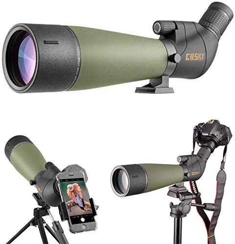 Gosky 2019 Updated Newest Spotting Scope with Tripod, Carrying Bag - BAK4 Angled Scope for Target Shooting Hunting Bird Watching Wildlife Scenery (Phone Mount+SLR Mount Compatible with Canon)