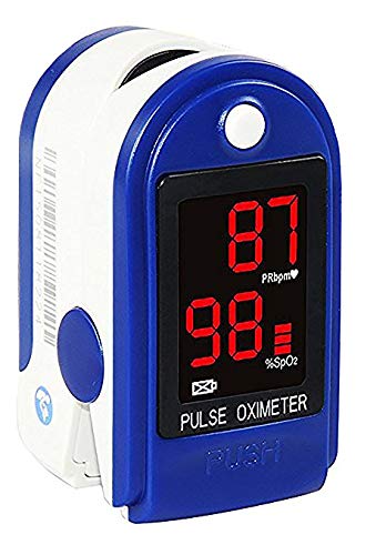 Concord Basics Blue Fingertip Pulse Oximeter Blood Oxygen Saturation Monitor with Carrying Case, Batteries, Silicone Cover and Lanyard