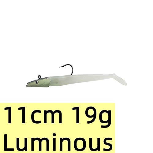 KKAAMYND 10g 19g 34g Soft Lure Wobbler Artificial Bait Silicone Sea Bass Pike Rockfish Grouper Carp Fishing Lead Jig Head Tackle (Color : 11cm 19g Luminous)