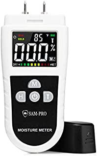 SAM-PRO Dual Moisture Meter 2.0: Upgraded LCD Color Display & Flashlight - 4 Smart Material Modes for Moisture & Temperature readings in Wood, Concrete, Drywall, Carpet, Building Materials