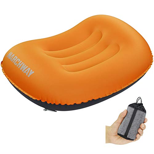 MARCHWAY Ultralight Compact Inflatable Camping Pillow, Soft Compressible Portable Travel Air Pillow for Outdoor Camp, Sport, Hiking, Backpacking Night Sleep and Car Airplane Lumbar Support (Orange)