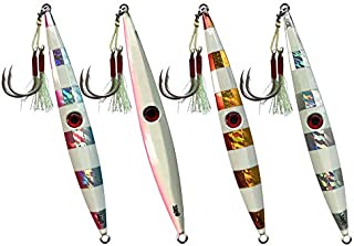 Otomin Speed Falling Fishing Jigging Hard Baits Pitching Lures Sinking Glow Jigs Saltwater Lead Vertical Metal Boat Fishing Swimbaits with Hooks 7.05oz 8.82oz 10.58oz (4 Colors, 250g(8.82oz))