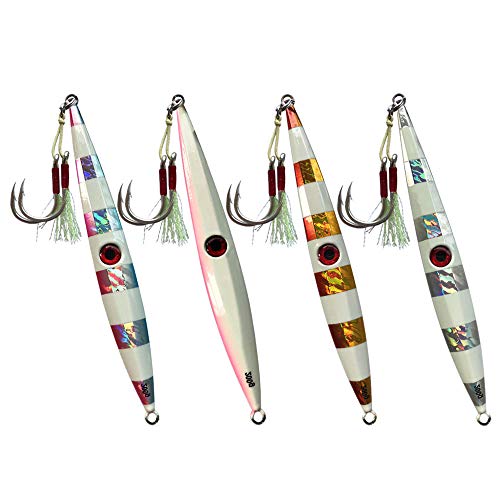 Otomin Speed Falling Fishing Jigging Hard Baits Pitching Lures Sinking Glow Jigs Saltwater Lead Vertical Metal Boat Fishing Swimbaits with Hooks 7.05oz 8.82oz 10.58oz (4 Colors, 250g(8.82oz))