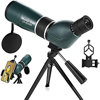 MaxUSee 20-60x60 Zoom HD Spotting Scope with Tripod, Carrying Bag and Phone Adapter, BAK4 Prism Full Multi-Coated Lens for Target Shooting Hunting Bird Watching Wildlife Scenery Moon Viewing