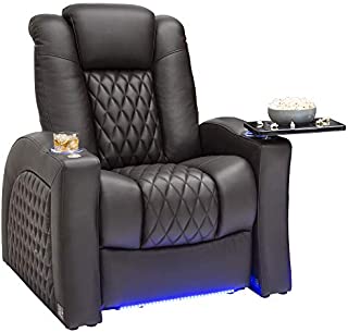 Seatcraft Stanza - Home Theater Seating - Power Recliner - Leather - Adjustable Powered Headrest and Lumbar Support - Lighted Cup Holders - USB Charging - Base Lighting - SoundShaker - Brown