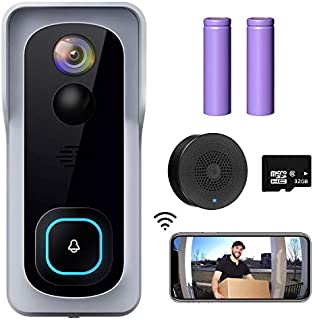 WiFi Video Doorbell Camera, XTU Wireless Doorbell Camera with Chime, 1080P HD, 2-Way Audio, Motion Detection, IP65 Waterproof, Cloud Storage and 32GB SD Card Included