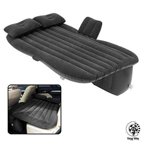 VaygWay Inflatable Car Air Mattress  Air Bed with Pump Kit  Back Seat Travel Air Mattress  Camping Vacation Blow up Bed - Sleeping Pad with 2 Pillows - Universal Car SUV Truck Fit