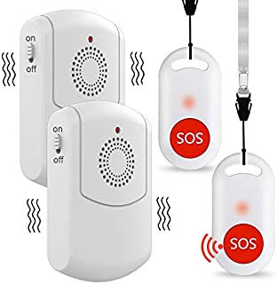 Caregiver Pager Wireless Nurse Alert Call Button System Portable Vibrating Pager for Home Patients Elderly School with 52 Ring Tones 2 Receiver & 2 Emergency Transmitter (Include Belt Clip)