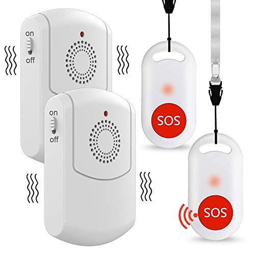 Caregiver Pager Wireless Nurse Alert Call Button System Portable Vibrating Pager for Home Patients Elderly School with 52 Ring Tones 2 Receiver & 2 Emergency Transmitter (Include Belt Clip)