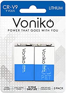 VONIKO Lithium Batteries 9 Volt 2 Pack  9V Lithium Batteries  Long Life Smoke Detector Batteries 10 Years Shelf Life - 9 Volt Battery for Smoke Alarms and Medical Equipment