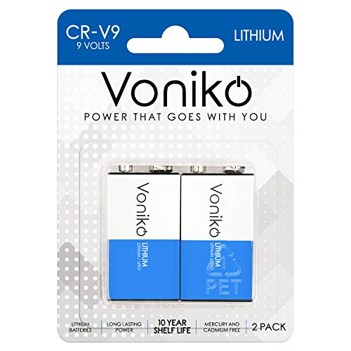 VONIKO Lithium Batteries 9 Volt 2 Pack  9V Lithium Batteries  Long Life Smoke Detector Batteries 10 Years Shelf Life - 9 Volt Battery for Smoke Alarms and Medical Equipment