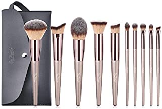 Makeup Brushes Set 10 PCs Cosmetic Brushes with Tote Bag Premium Synthetic for Foundation Blending Blush Powder Blush Concealers Eye Shadows Brushes Kit