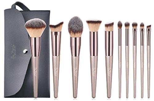 Makeup Brushes Set 10 PCs Cosmetic Brushes with Tote Bag Premium Synthetic for Foundation Blending Blush Powder Blush Concealers Eye Shadows Brushes Kit