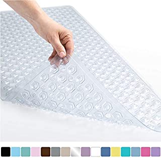 Gorilla Grip Original Patented Bath, Shower, Tub Mat, 35x16, Machine Washable, Antibacterial, BPA, Latex, Phthalate Free, Bathtub Mats with Drain Holes, Suction Cups, XL Size Bathroom Mats, Clear