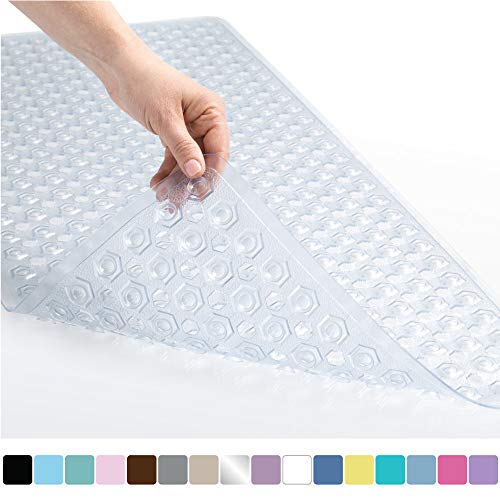 Gorilla Grip Original Patented Bath, Shower, Tub Mat, 35x16, Machine Washable, Antibacterial, BPA, Latex, Phthalate Free, Bathtub Mats with Drain Holes, Suction Cups, XL Size Bathroom Mats, Clear