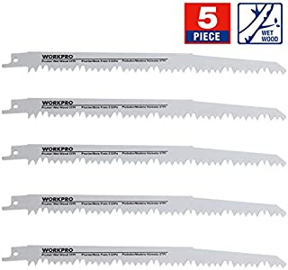 WORKPRO 5-Piece 9-Inch Wood Pruning Reciprocating Saw Blade Set, 5TPI, CR-V Steel Saw Blade Kit for Bosch, Black & Decker, Makita, Dewalt