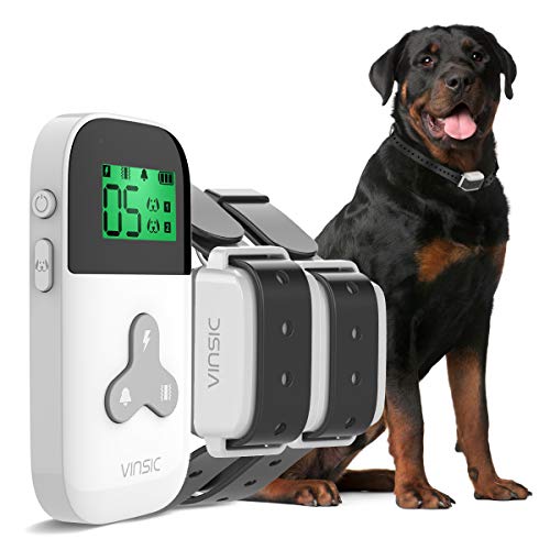 VINSIC Dog Shock Collars with Remote for 2 Dogs, Rainproof Dog Training Collars with LCD Display, Up to 1000Ft Remote Range, Rainproof Bark Collar for Small Big Dog