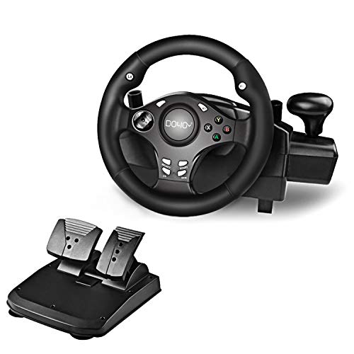 DOYO 270 Degree Motor Vibration Driving Gaming Racing Wheel with Responsive Gear and Pedals for PC/PS3/PS4/XBOX ONE/XBOX 360/NIntendo Switch/Android