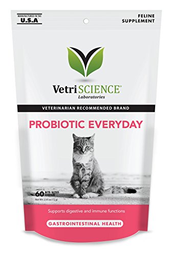 VetriScience Laboratories - Probiotic Everyday for Cats, Digestive Support Supplement, 60 Bite Sized Chews