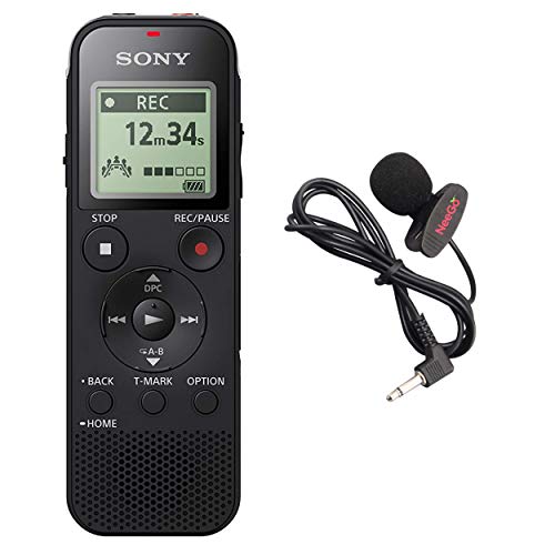 Sony Voice Recorder ICD-PX Series with Built-in Mic and USB, microSD Card Slot Up to 32 GB to Expand Memory, Adjustable Microphone Range, Includes A NeeGo Lavalier Lapel Mic