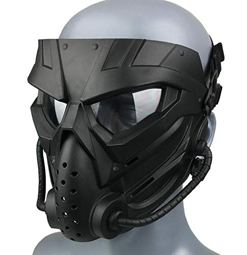 Original Creation Tactical Anti-fog Airsoft Mask with Clear Lens Protective Full Face mask Dual Mode Wearing Design Adjustable Strap for Airsoft Paintball Cosplay Costume Party (Black transparent )