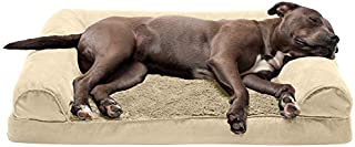 Furhaven Pet Dog Bed - Orthopedic Ultra Plush Faux Fur and Suede Traditional Sofa-Style Living Room Couch Pet Bed with Removable Cover for Dogs and Cats, Clay, Large