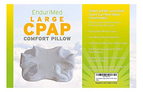 CPAP Pillow - Memory Foam Contour Design Reduces Face Mask Pressure & Air Leaks - 2 Head & Neck Rests for Max Comfort - CPAP, BiPAP & APAP User Supplies - for Stomach, Back, Side Sleepers