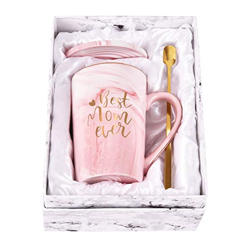 Best Mom Ever Coffee Mug Mom Mother Gifts Novelty Gifts for Mom from Daughter Son Women Mom Gifts for Mom Mother Printing with Gold 14Oz with Exquisite Box Packing Spoon